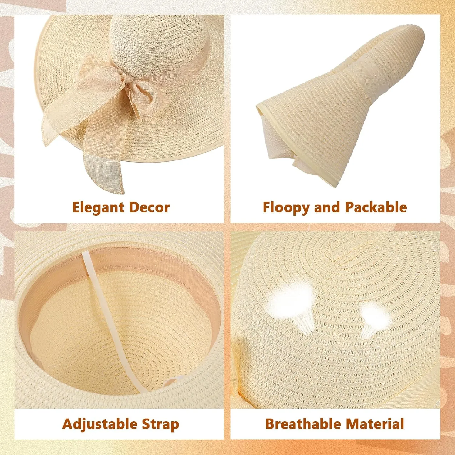 Tigeen 12 PCS Women's Wide Brim Straw Hats Floppy Sun Hat Foldable Multicolor Summer Beach Sun Cap UPF 50 
