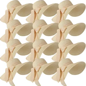 Tigeen 12 PCS Women's Wide Brim Straw Hats Floppy Sun Hat Foldable Multicolor Summer Beach Sun Cap UPF 50 