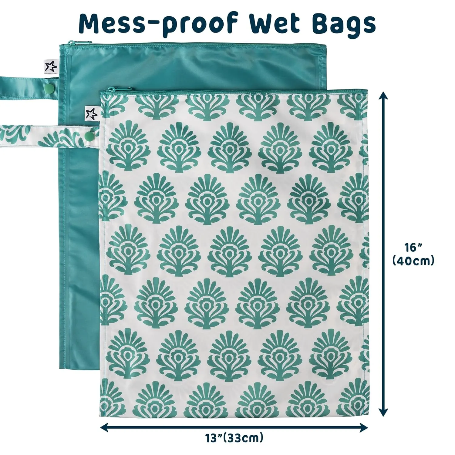 Tiny Twinkle Mess-proof Waterproof Wet Dry Bag | 2 Pack Reusable for Swimsuits, Gym & Baby Clothes | Leakproof Wet Clothes Bag, Beach Travel Essentials (Peacock)