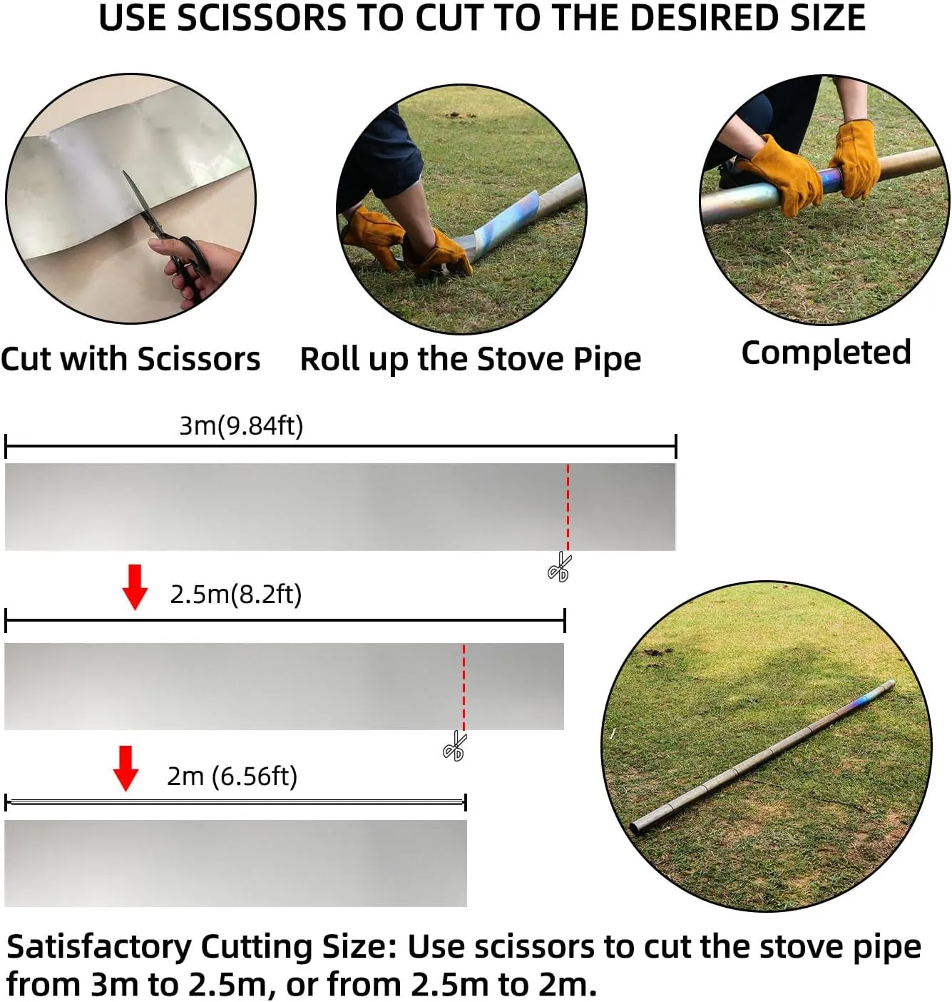 Titanium/Stainless Steel Rollable Chimney Pipe, Lightweight and Portable, DIY Folding Chimney for Hot Tent Stove, Titanium Tent Stove, Hot Tent Camping(Titanium, 2.5m/8.2ft)