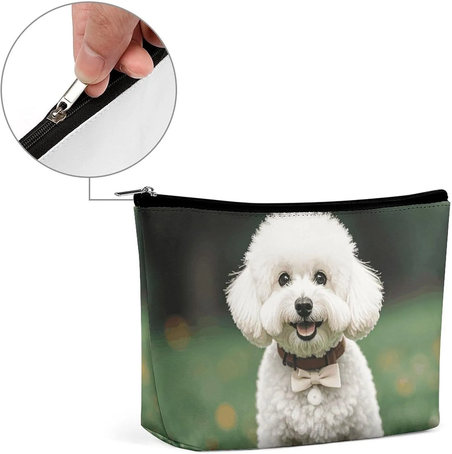 Toiletry Bag for Women Bichon Frise Dog on The Grass Cosmetic Bag Portable Capacity Travel Makeup Bags with Zipper Lightweight Cute Beauty Makeup Organizer for Traveling, Accessories, Essentials
