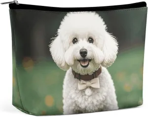 Toiletry Bag for Women Bichon Frise Dog on The Grass Cosmetic Bag Portable Capacity Travel Makeup Bags with Zipper Lightweight Cute Beauty Makeup Organizer for Traveling, Accessories, Essentials