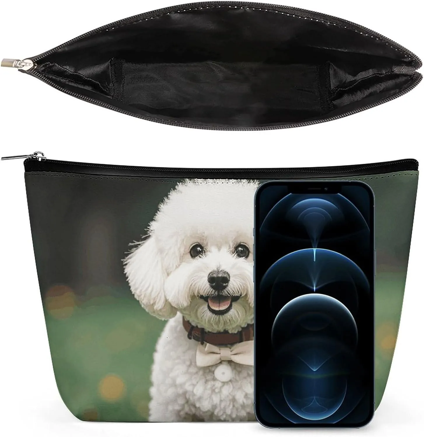 Toiletry Bag for Women Bichon Frise Dog on The Grass Cosmetic Bag Portable Capacity Travel Makeup Bags with Zipper Lightweight Cute Beauty Makeup Organizer for Traveling, Accessories, Essentials