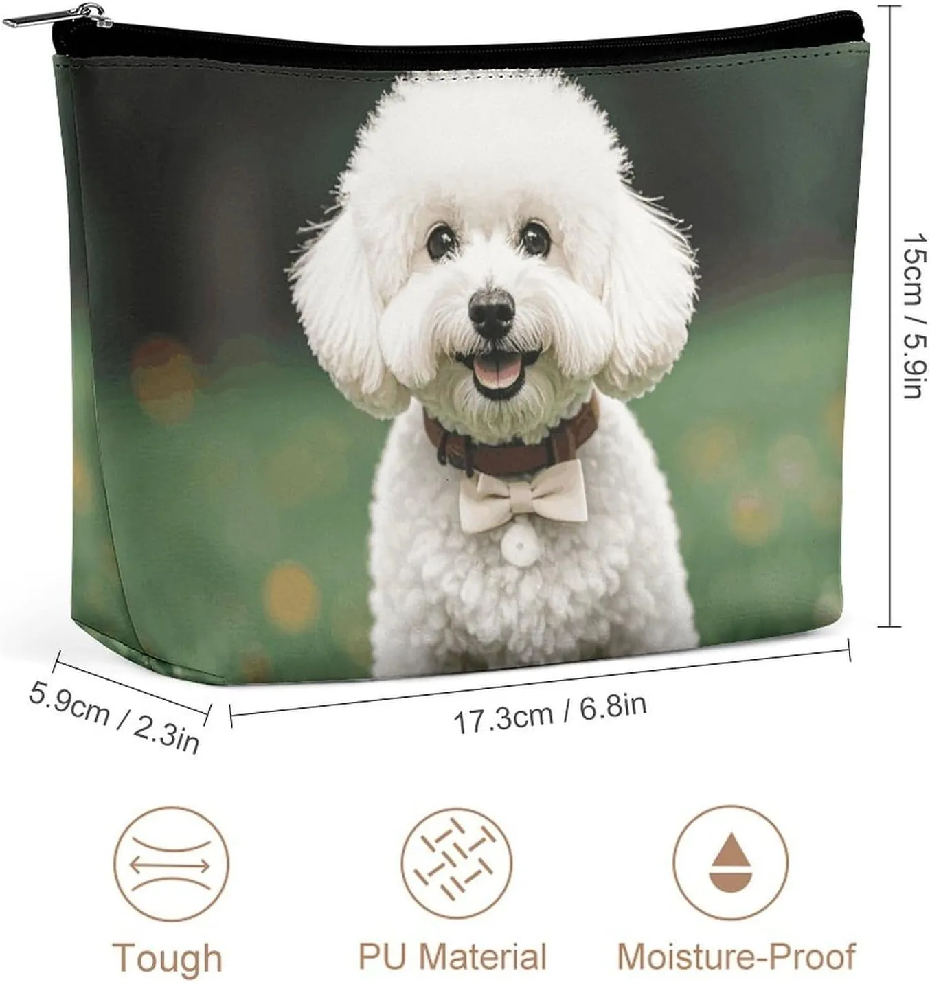 Toiletry Bag for Women Bichon Frise Dog on The Grass Cosmetic Bag Portable Capacity Travel Makeup Bags with Zipper Lightweight Cute Beauty Makeup Organizer for Traveling, Accessories, Essentials