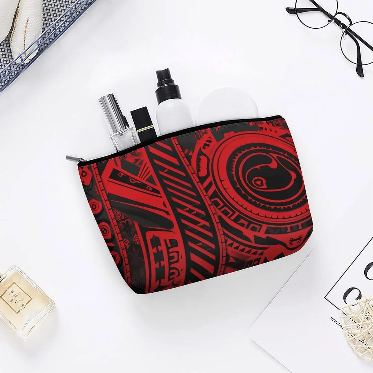 Toiletry Bag for Women Black And Red Cosmetic Bag Portable Capacity Travel Makeup Bags with Zipper Lightweight Cute Beauty Makeup Organizer for Traveling, Accessories, Essentials