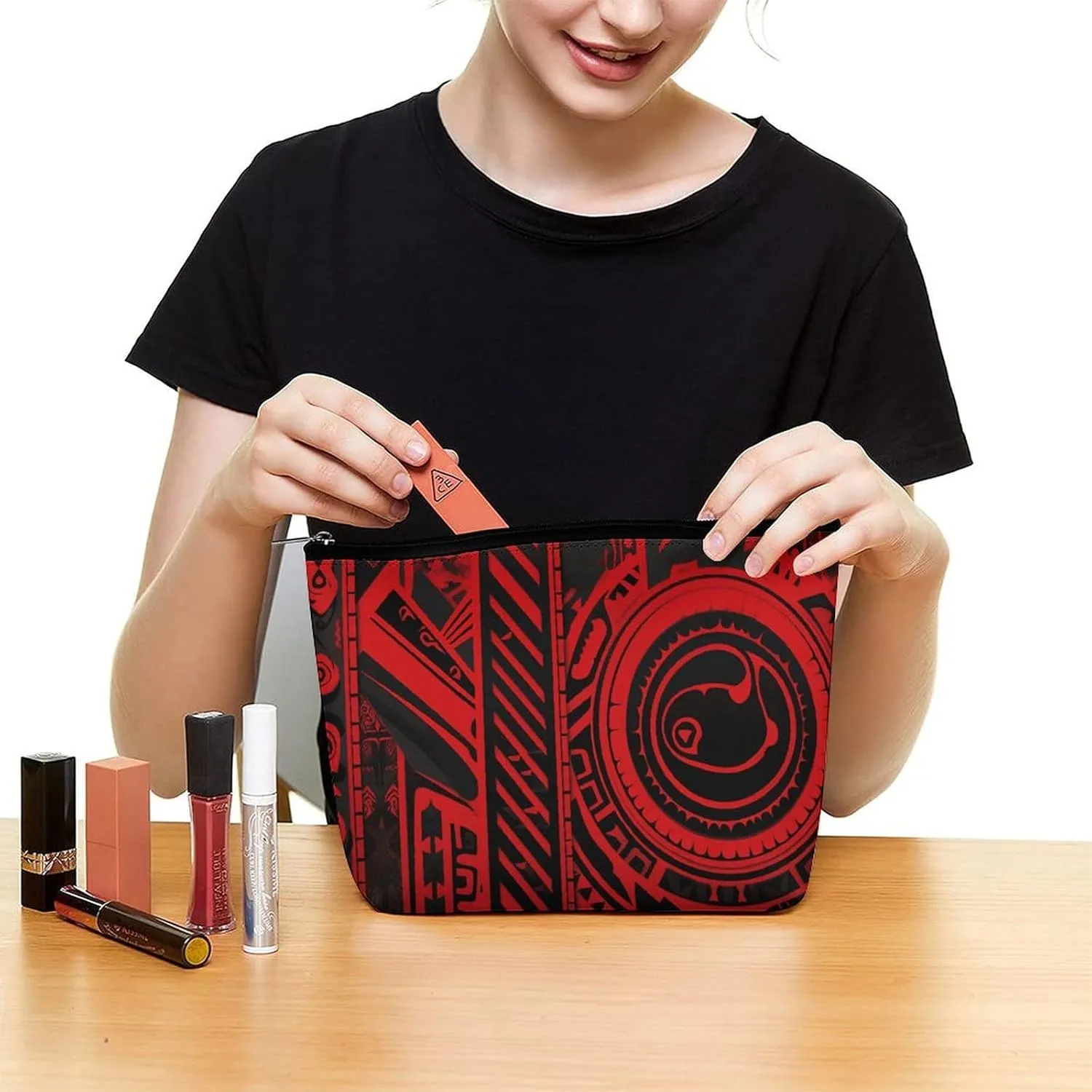 Toiletry Bag for Women Black And Red Cosmetic Bag Portable Capacity Travel Makeup Bags with Zipper Lightweight Cute Beauty Makeup Organizer for Traveling, Accessories, Essentials