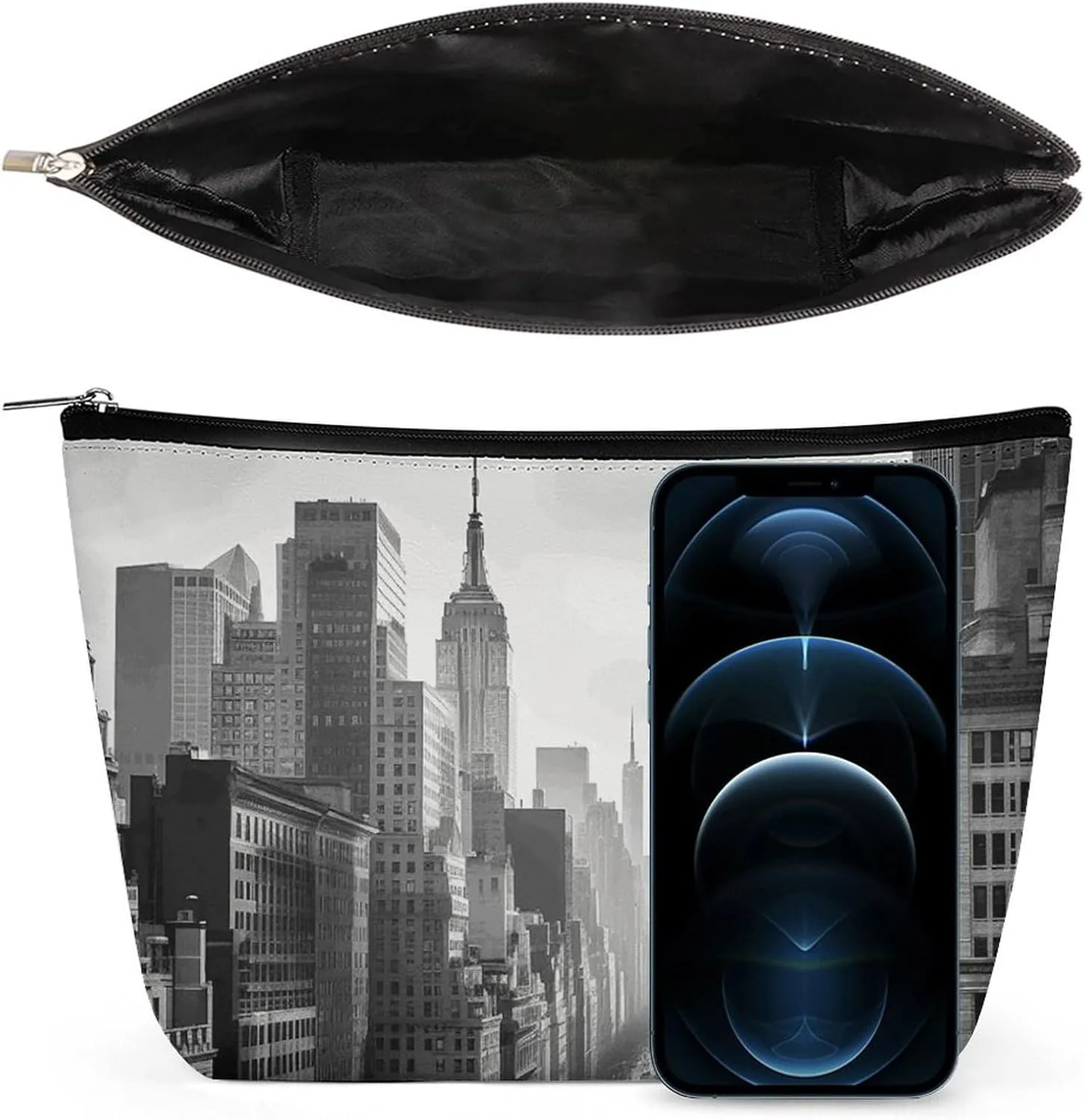 Toiletry Bag for Women Black And White New York Cosmetic Bag Portable Capacity Travel Makeup Bags with Zipper Lightweight Cute Beauty Makeup Organizer for Traveling, Accessories, Essentials