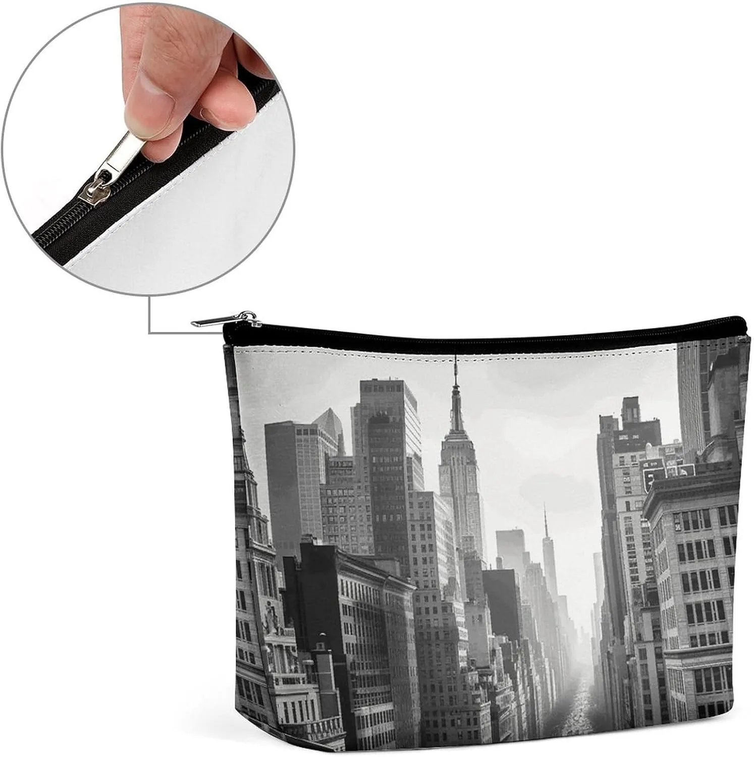 Toiletry Bag for Women Black And White New York Cosmetic Bag Portable Capacity Travel Makeup Bags with Zipper Lightweight Cute Beauty Makeup Organizer for Traveling, Accessories, Essentials