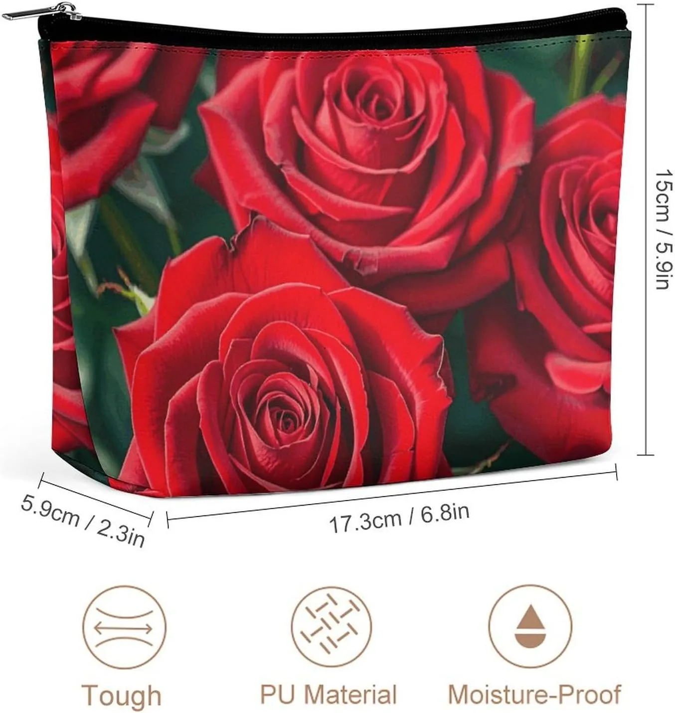 Toiletry Bag for Women Many Red Rose Cosmetic Bag Portable Capacity Travel Makeup Bags with Zipper Lightweight Cute Beauty Makeup Organizer for Traveling, Accessories, Essentials