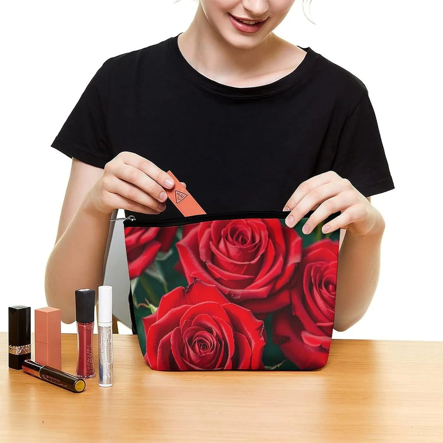 Toiletry Bag for Women Many Red Rose Cosmetic Bag Portable Capacity Travel Makeup Bags with Zipper Lightweight Cute Beauty Makeup Organizer for Traveling, Accessories, Essentials