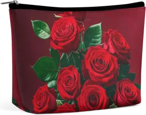 Toiletry Bag for Women Red And Roses Cosmetic Bag Portable Capacity Travel Makeup Bags with Zipper Lightweight Cute Beauty Makeup Organizer for Traveling, Accessories, Essentials