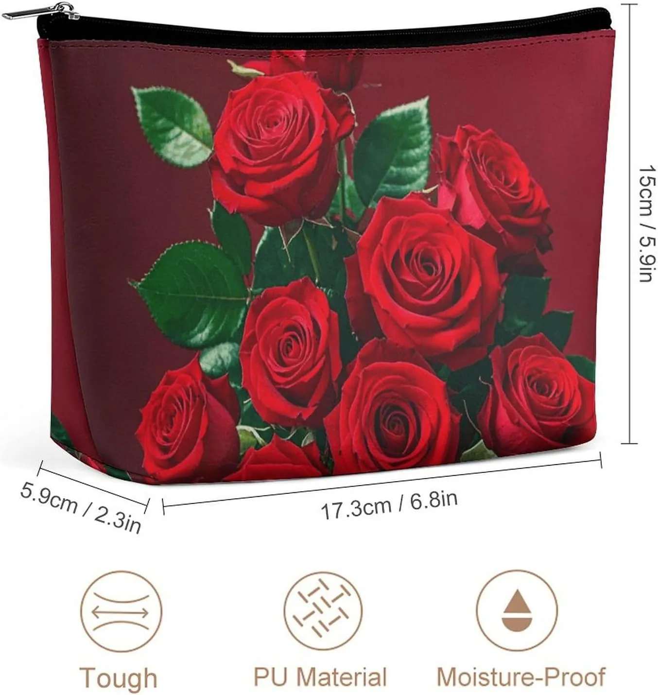 Toiletry Bag for Women Red And Roses Cosmetic Bag Portable Capacity Travel Makeup Bags with Zipper Lightweight Cute Beauty Makeup Organizer for Traveling, Accessories, Essentials