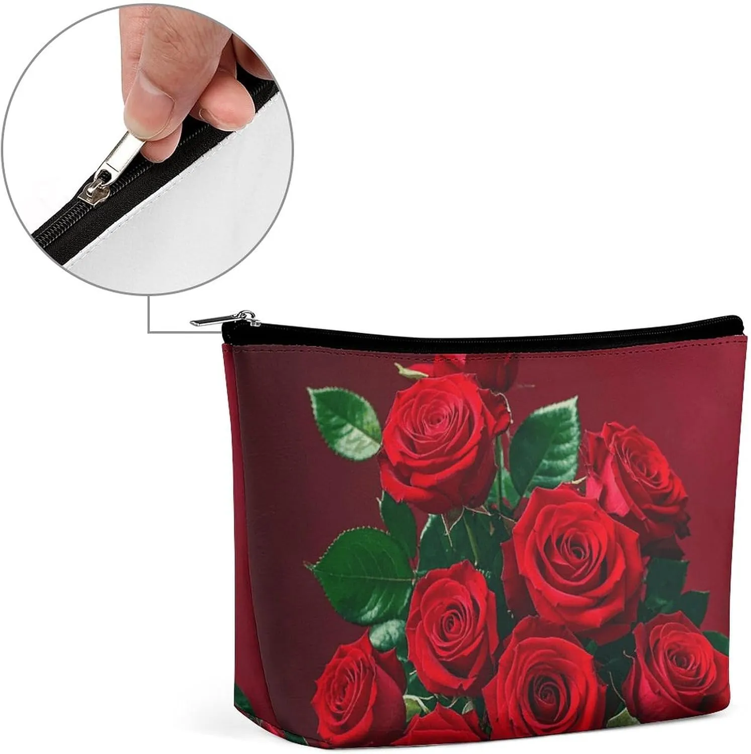 Toiletry Bag for Women Red And Roses Cosmetic Bag Portable Capacity Travel Makeup Bags with Zipper Lightweight Cute Beauty Makeup Organizer for Traveling, Accessories, Essentials