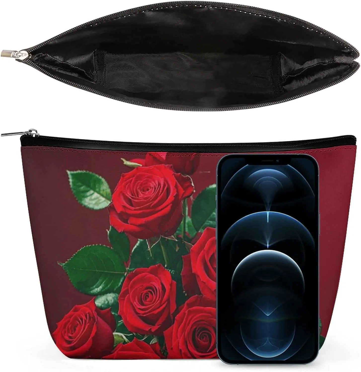 Toiletry Bag for Women Red And Roses Cosmetic Bag Portable Capacity Travel Makeup Bags with Zipper Lightweight Cute Beauty Makeup Organizer for Traveling, Accessories, Essentials