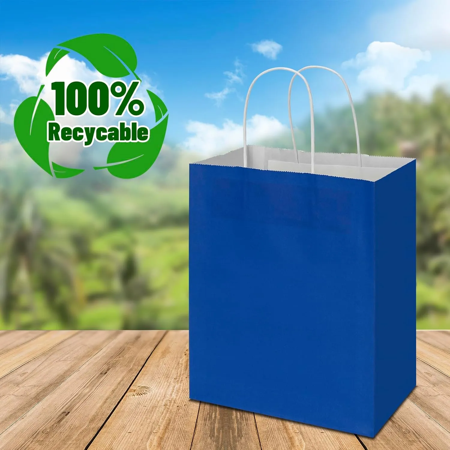 Toovip 25 Pack 8x4.75x10 Inch Medium Royal Blue Kraft Paper Bags with Handles Bulk, Gift Wrap Bags for Favor Grocery Retail Party Birthday Shopping Business Goody Craft Merchandise Take Out sacks