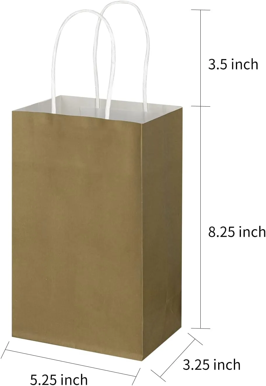 Toovip 50 Pack 5.25x3.25x8.25 Inch Small Gold Kraft Paper Bags with Handles Bulk, Gift Wrap Bags for Favor Grocery Retail Party Birthday Shopping Business Goody Craft Merchandise Take Out Cub Sacks