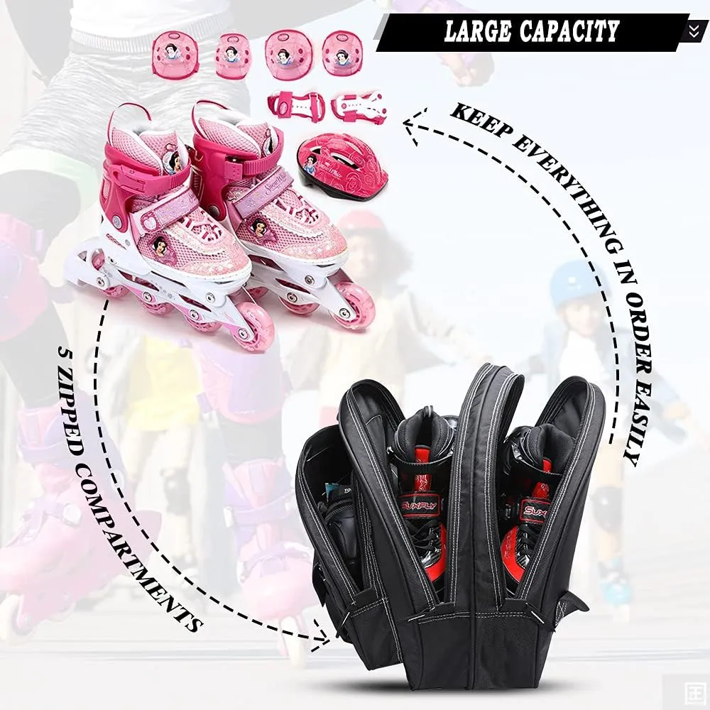 TOPOWN Premium Ice Skate Bag - Roller Skates & Blades Bag for Men & Women - Black & Rose Red