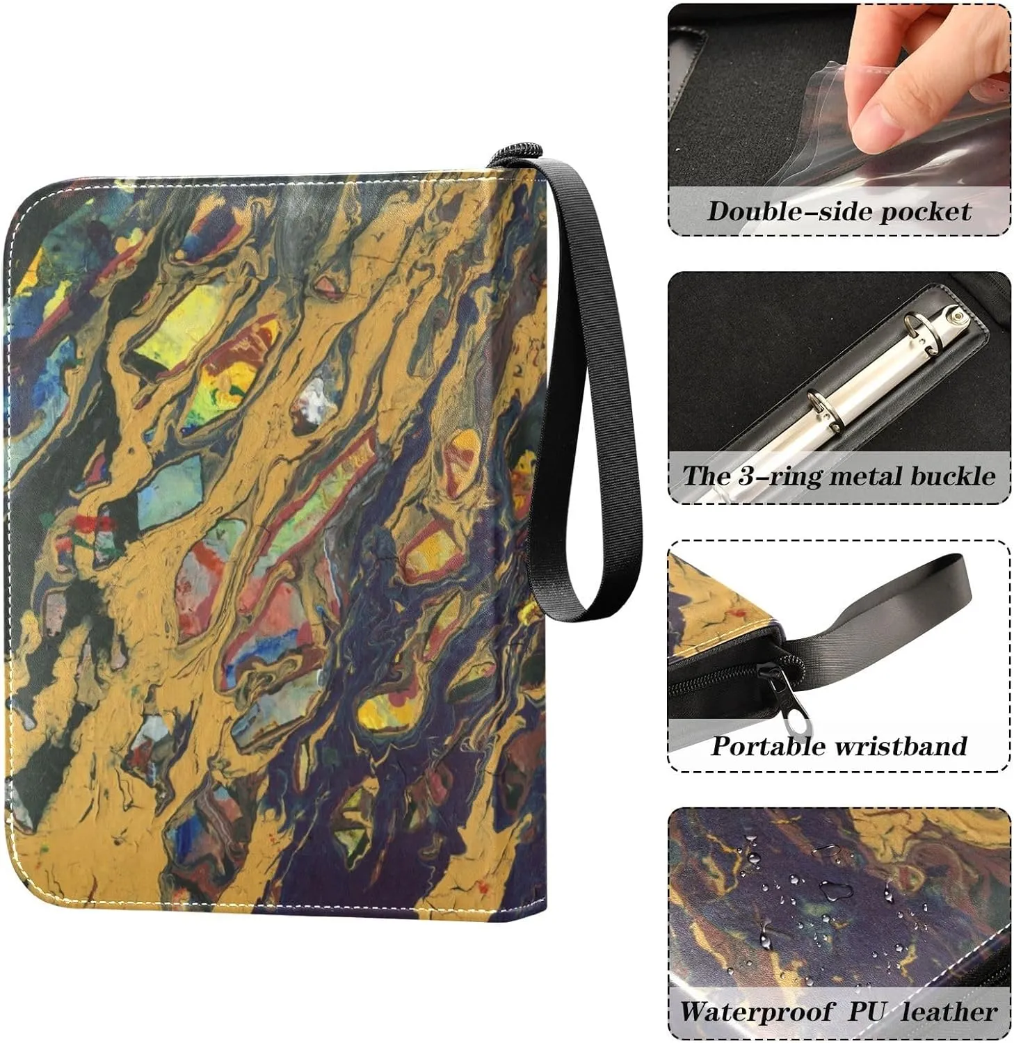 Trading Card Binder with 4-Pocket Sleeves PU Big Capacity for 400 Cards Painting High Transparency Game Card,Multi6