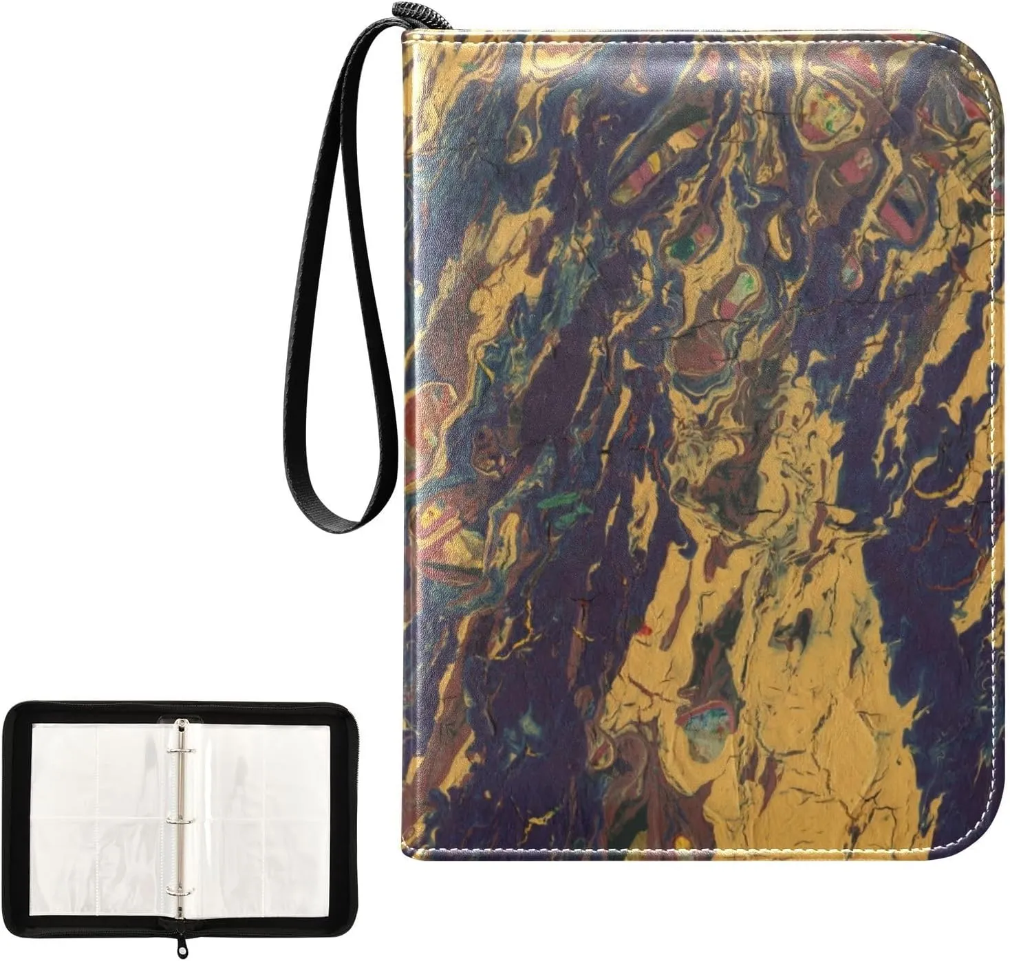Trading Card Binder with 4-Pocket Sleeves PU Big Capacity for 400 Cards Painting High Transparency Game Card,Multi6