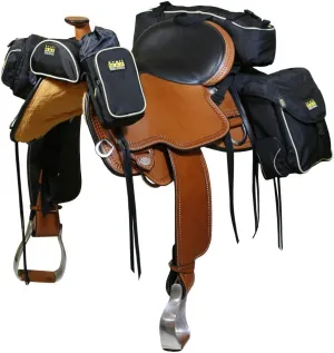 TrailMax 500 Series Deluxe 5-pc Saddlebag System for Horse Trail Riding, with Front Pocket, Rear Saddle Bags, Cantle Bag, Pommel/Horn Pocket & Water Bottle w/Carrying Bag