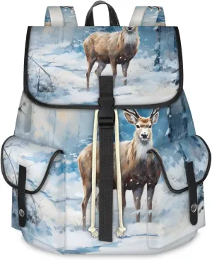 Travel Backpack For Women Men, Solitary Deer Laptop Backpacks Rucksack Large Capacity Vintage Backpack Drawstring Backpack Casual Bookbags Water Resistant Daypack Bags For Outdoor Camping