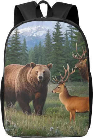 Travel Backpack Lightweight Carry On Shoulder Backpacks Waterproof Casual Daypacks Vintage Bear Deer Country Wildlife Elk Forest Animals Laptop Bag For Women Men
