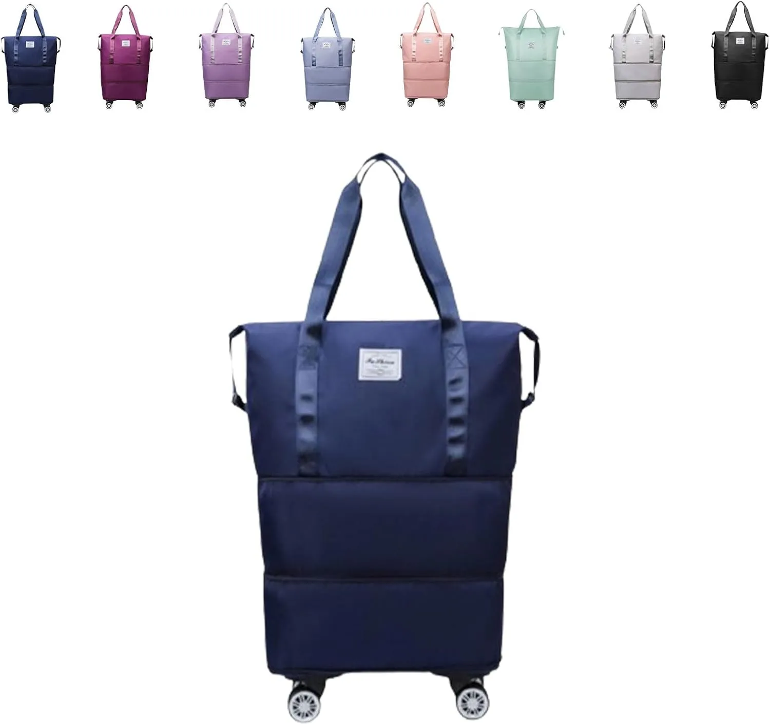 Travel Bag with Wheels – 2025 Expandable Foldable Duffle Bag, Large Capacity Suitcase for Travel & Business, Large Capacity Wide-Open Travel Cosmetic Bag, Removable Universal Wheels (Dark blue)