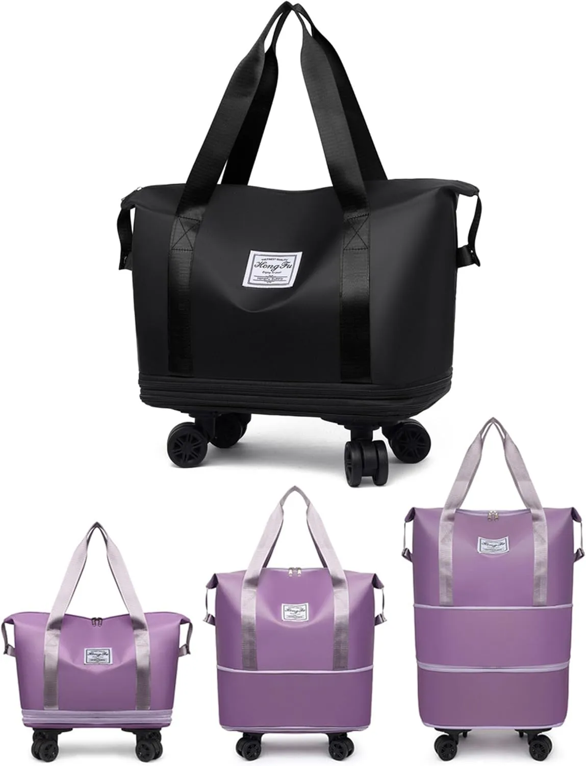 Travel Bag with Wheels, 2025 New Large Capacity Travels Bag with Wheel Removable for Women Men, Dry and Wet Separation Waterproof Foldable Travel Bag Expandable for Gym, Camping (Black)