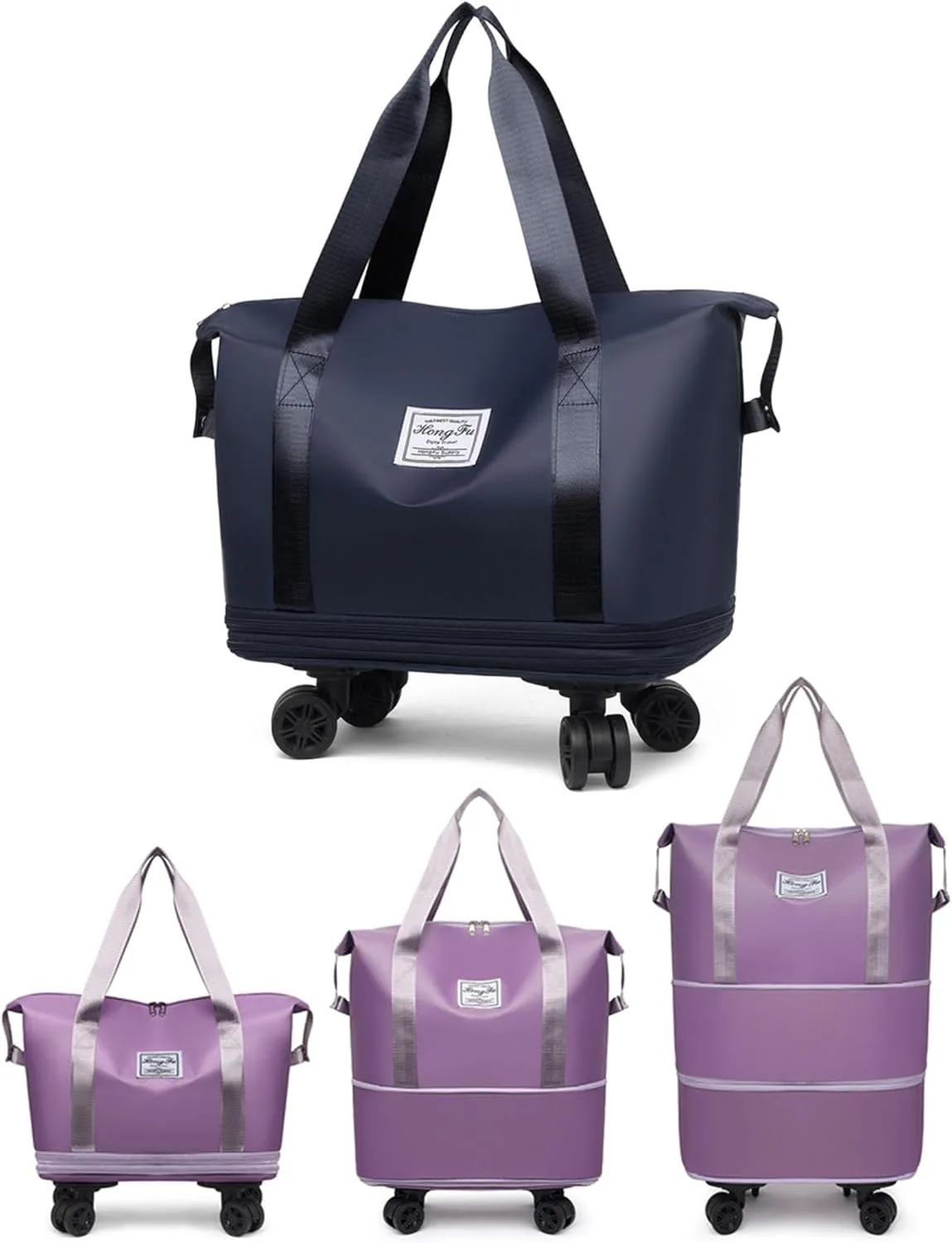 Travel Bag with Wheels, 2025 New Large Capacity Travels Bag with Wheel Removable for Women Men, Dry and Wet Separation Waterproof Foldable Travel Bag Expandable for Gym, Camping (Dark blue)