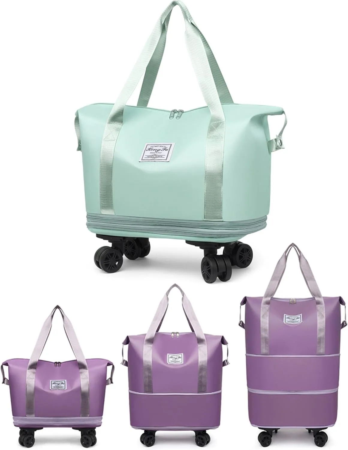 Travel Bag with Wheels, 2025 New Large Capacity Travels Bag with Wheel Removable for Women Men, Dry and Wet Separation Waterproof Foldable Travel Bag Expandable for Gym, Camping (Green)