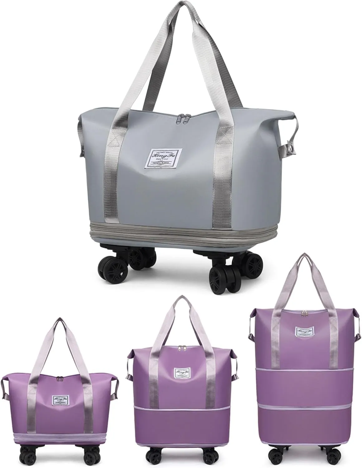 Travel Bag with Wheels, 2025 New Large Capacity Travels Bag with Wheel Removable for Women Men, Dry and Wet Separation Waterproof Foldable Travel Bag Expandable for Gym, Camping (Grey)