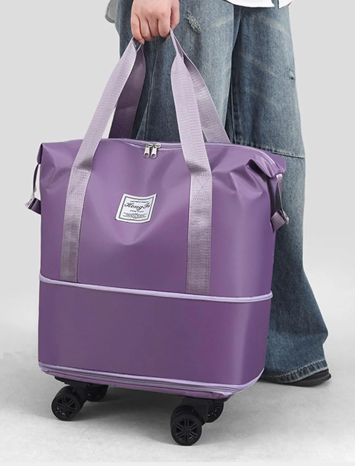 Travel Bag with Wheels, 2025 New Large Capacity Travels Bag with Wheel Removable for Women Men, Dry and Wet Separation Waterproof Foldable Travel Bag Expandable for Gym, Camping (Grey)