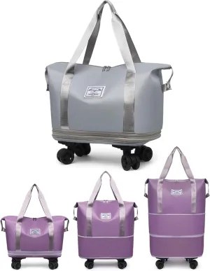 Travel Bag with Wheels, 2025 New Large Capacity Travels Bag with Wheel Removable for Women Men, Dry and Wet Separation Waterproof Foldable Travel Bag Expandable for Gym, Camping (Grey)