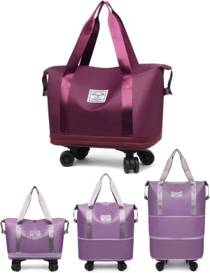 Travel Bag with Wheels, 2025 New Large Capacity Travels Bag with Wheel Removable for Women Men, Dry and Wet Separation Waterproof Foldable Travel Bag Expandable for Gym, Camping (Purple)