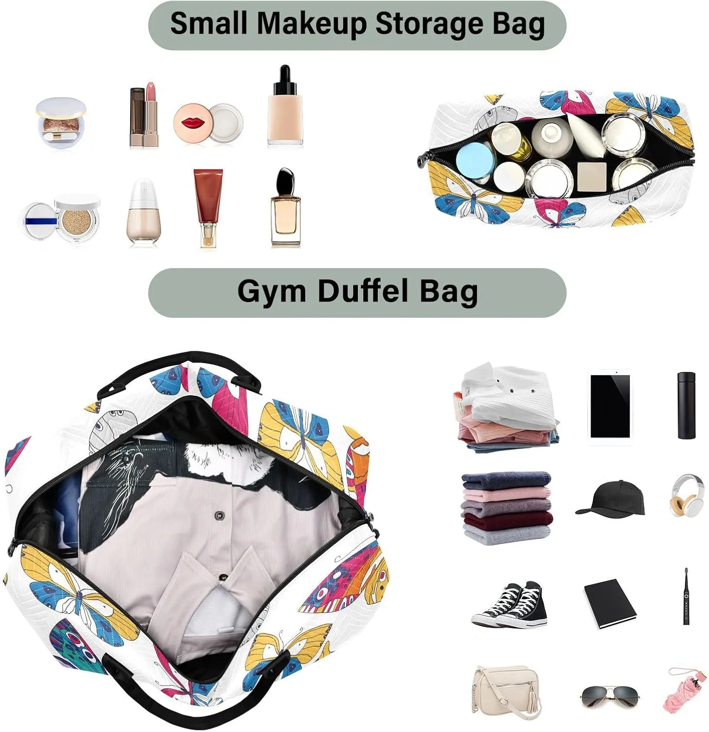 Travel Duffel Bag 2 pcs Sports Tote Gym Bag Quilted Luggage Set Large Carry-On Overnight Bag Weekend Travel Bag for Women Men