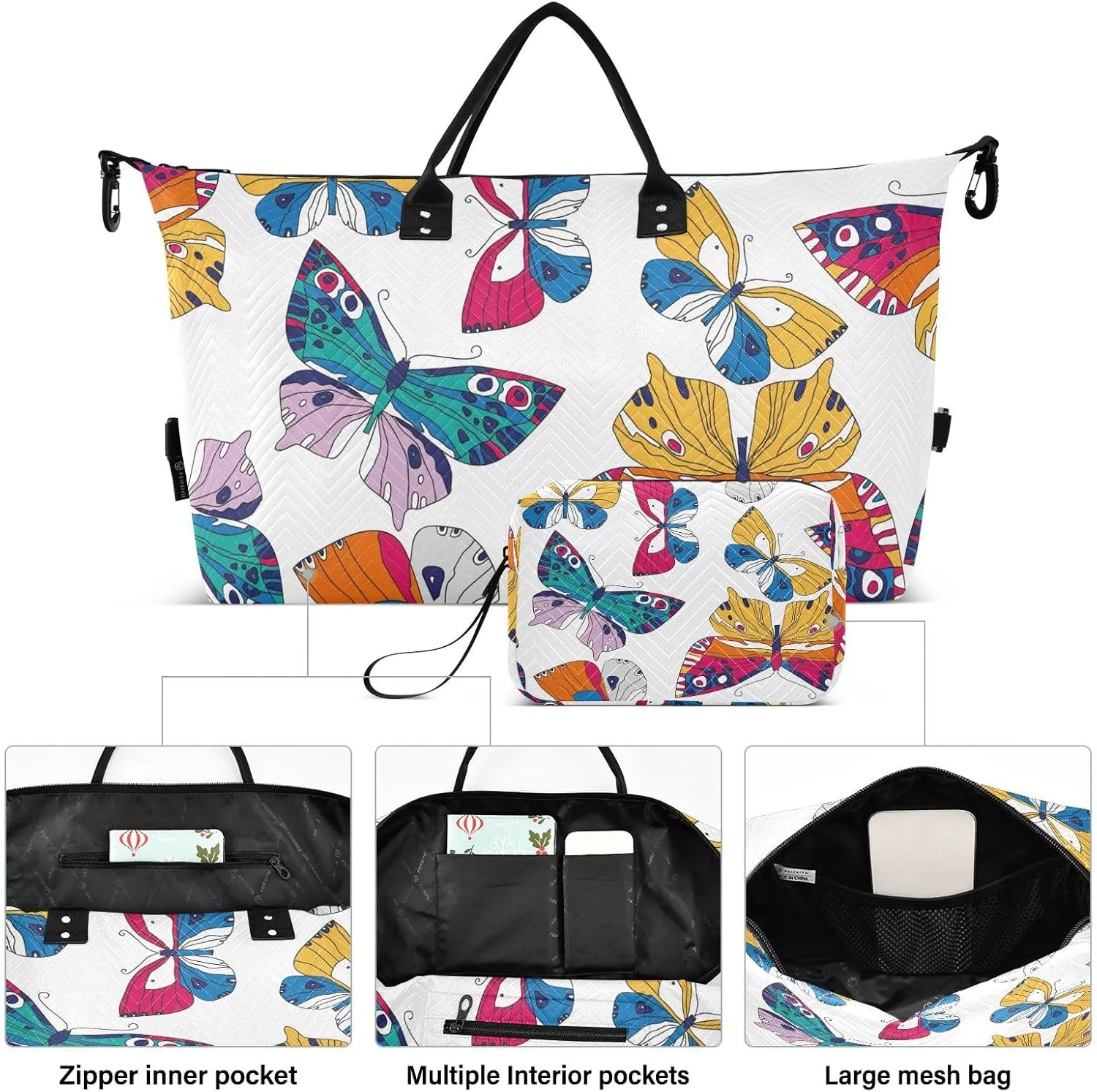 Travel Duffel Bag 2 pcs Sports Tote Gym Bag Quilted Luggage Set Large Carry-On Overnight Bag Weekend Travel Bag for Women Men