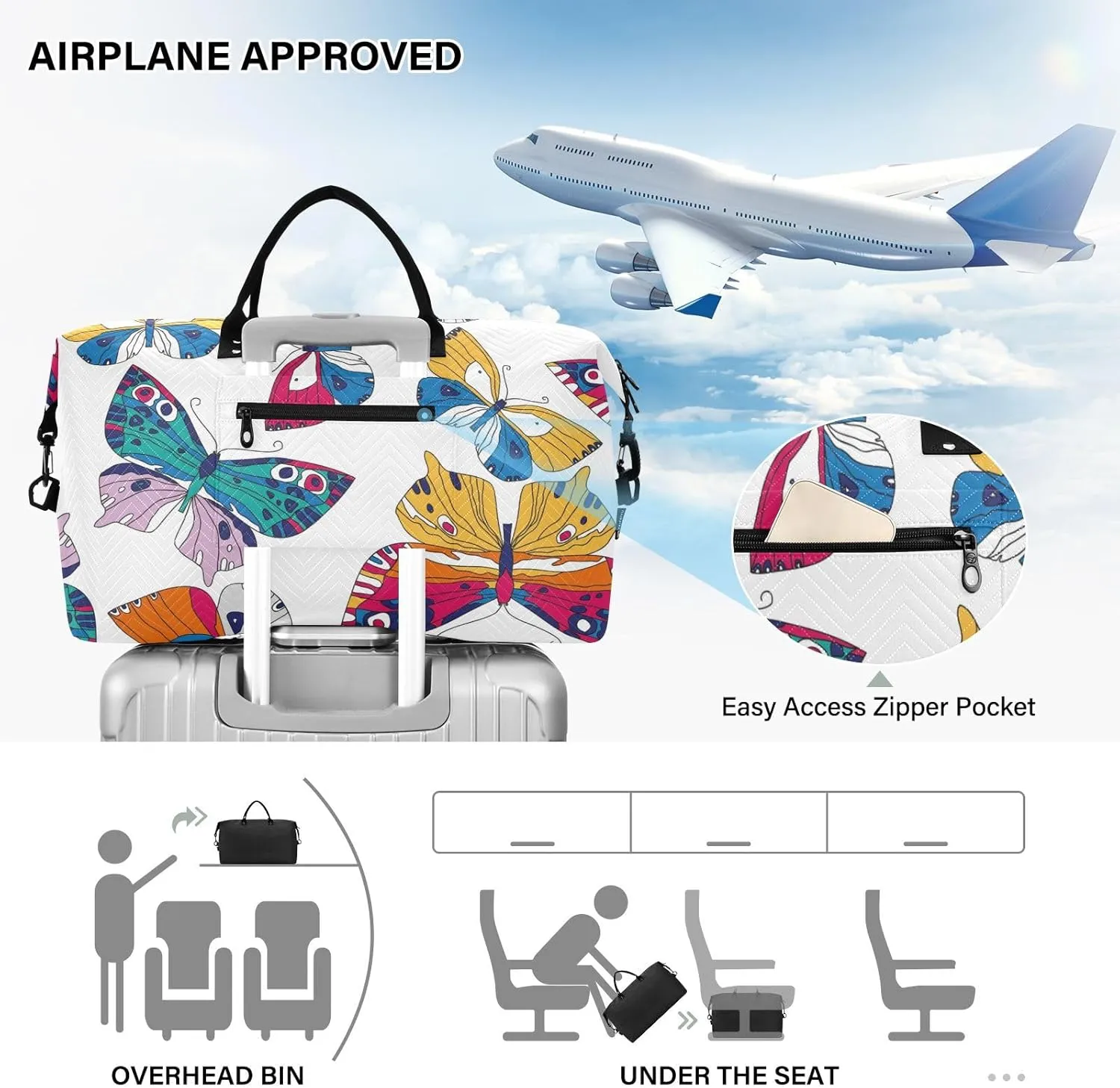 Travel Duffel Bag 2 pcs Sports Tote Gym Bag Quilted Luggage Set Large Carry-On Overnight Bag Weekend Travel Bag for Women Men