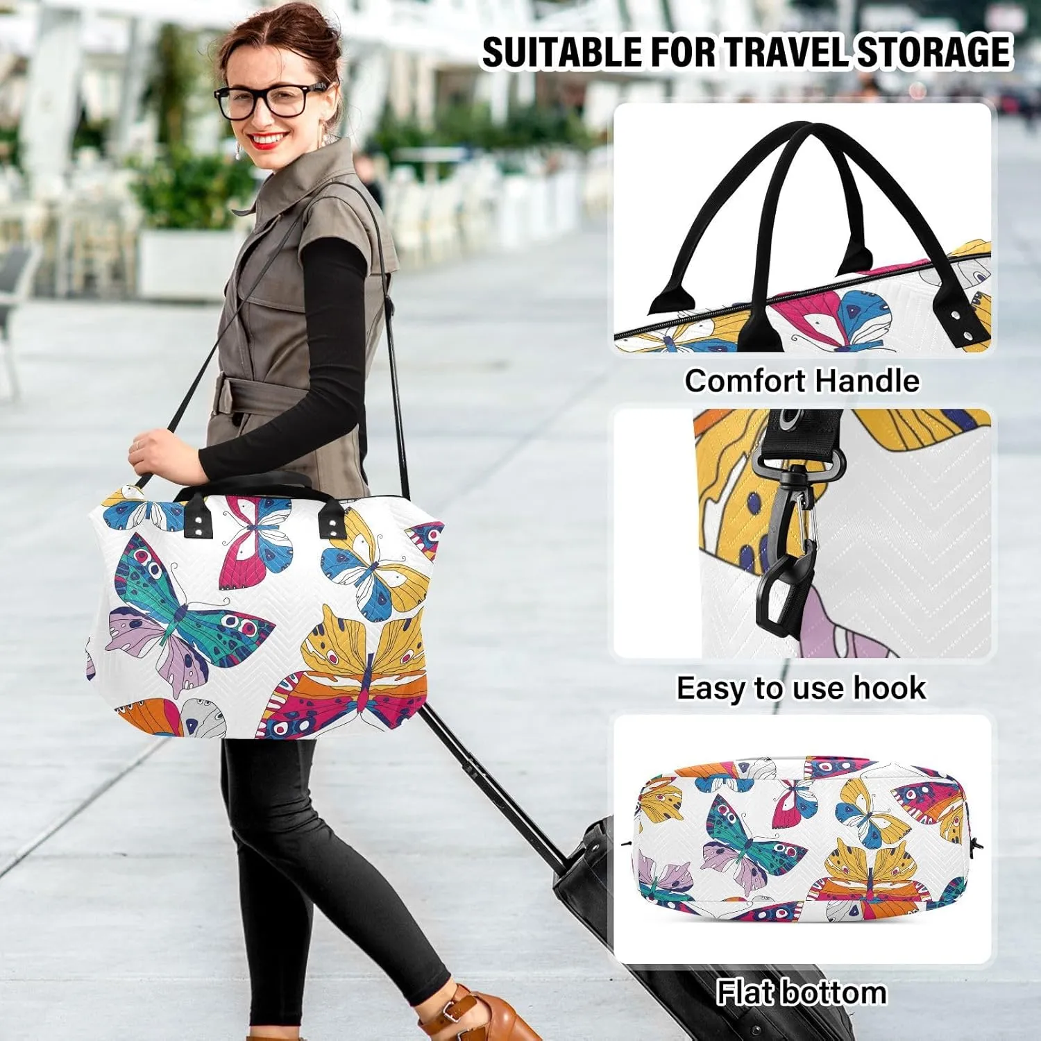 Travel Duffel Bag 2 pcs Sports Tote Gym Bag Quilted Luggage Set Large Carry-On Overnight Bag Weekend Travel Bag for Women Men