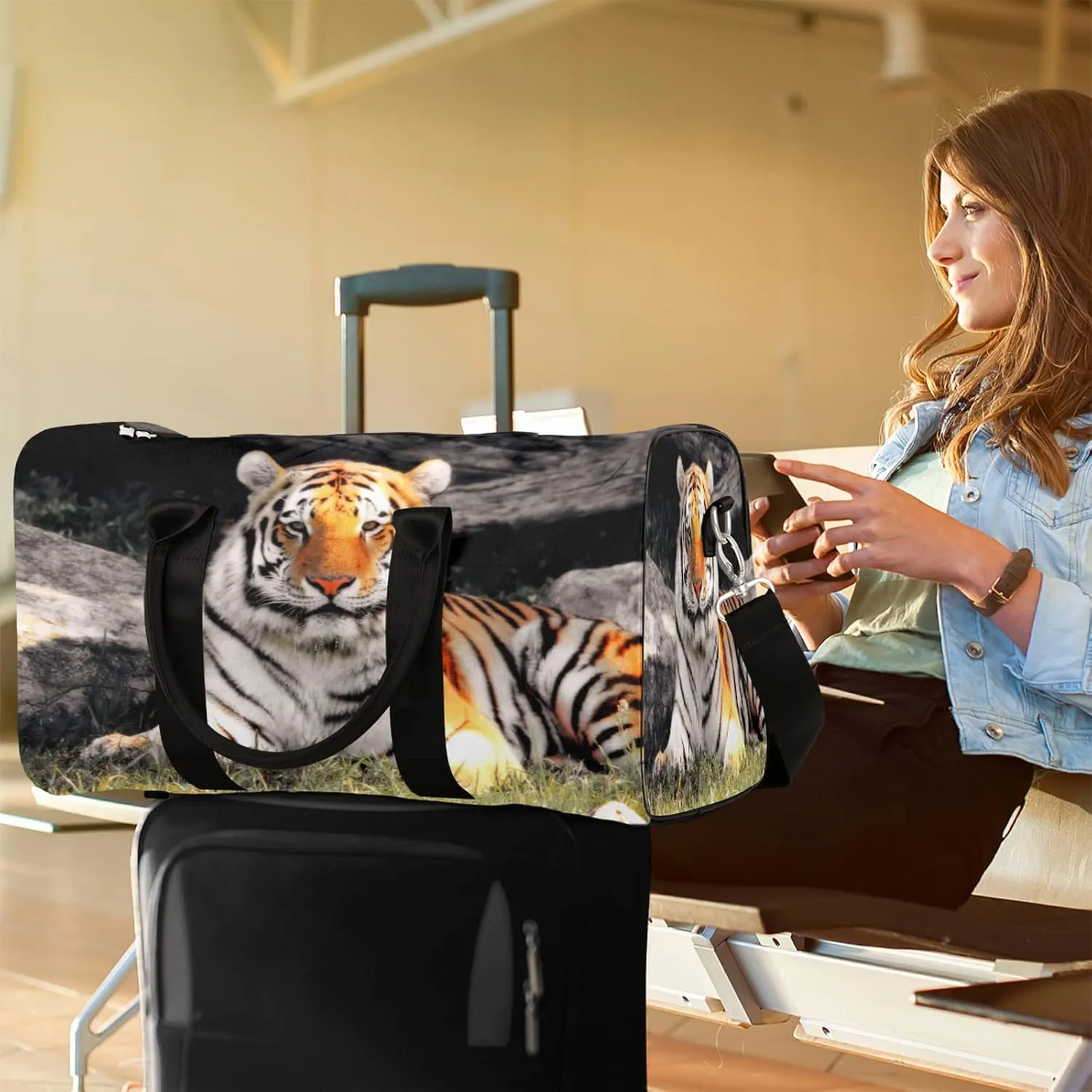 Travel Duffel Bag Animal Tiger Print Pattern Sport Tote Gym Bag Waterproof Foldable Carryon Weekend Overnight Training Handbag Sports Duffle Bags for Women Men Boys Girls