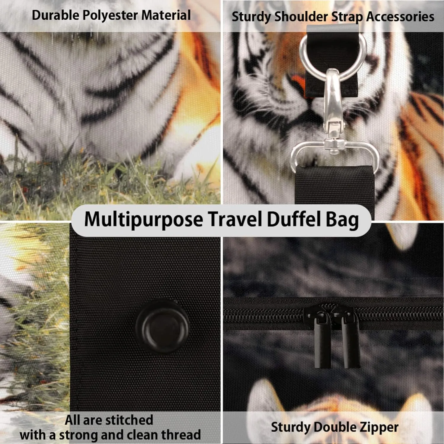 Travel Duffel Bag Animal Tiger Print Pattern Sport Tote Gym Bag Waterproof Foldable Carryon Weekend Overnight Training Handbag Sports Duffle Bags for Women Men Boys Girls