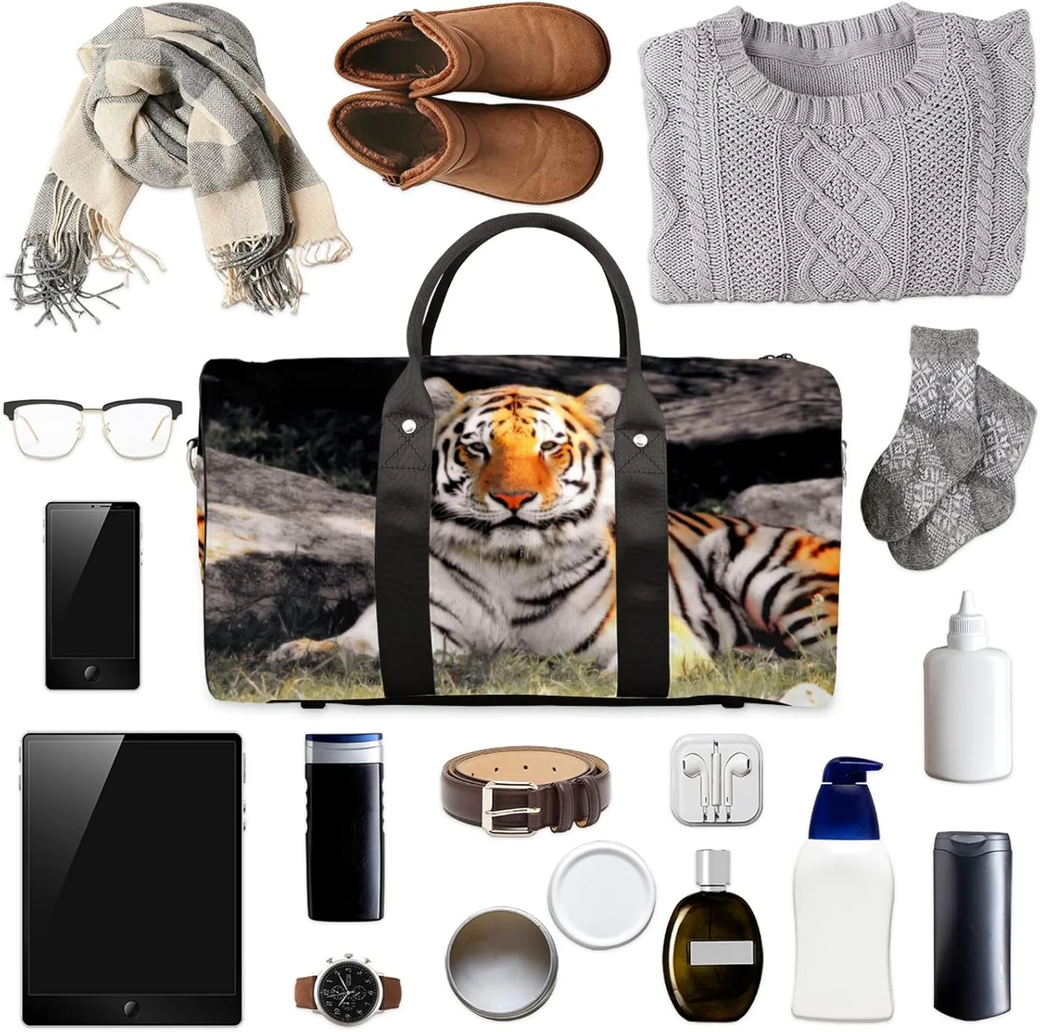 Travel Duffel Bag Animal Tiger Print Pattern Sport Tote Gym Bag Waterproof Foldable Carryon Weekend Overnight Training Handbag Sports Duffle Bags for Women Men Boys Girls
