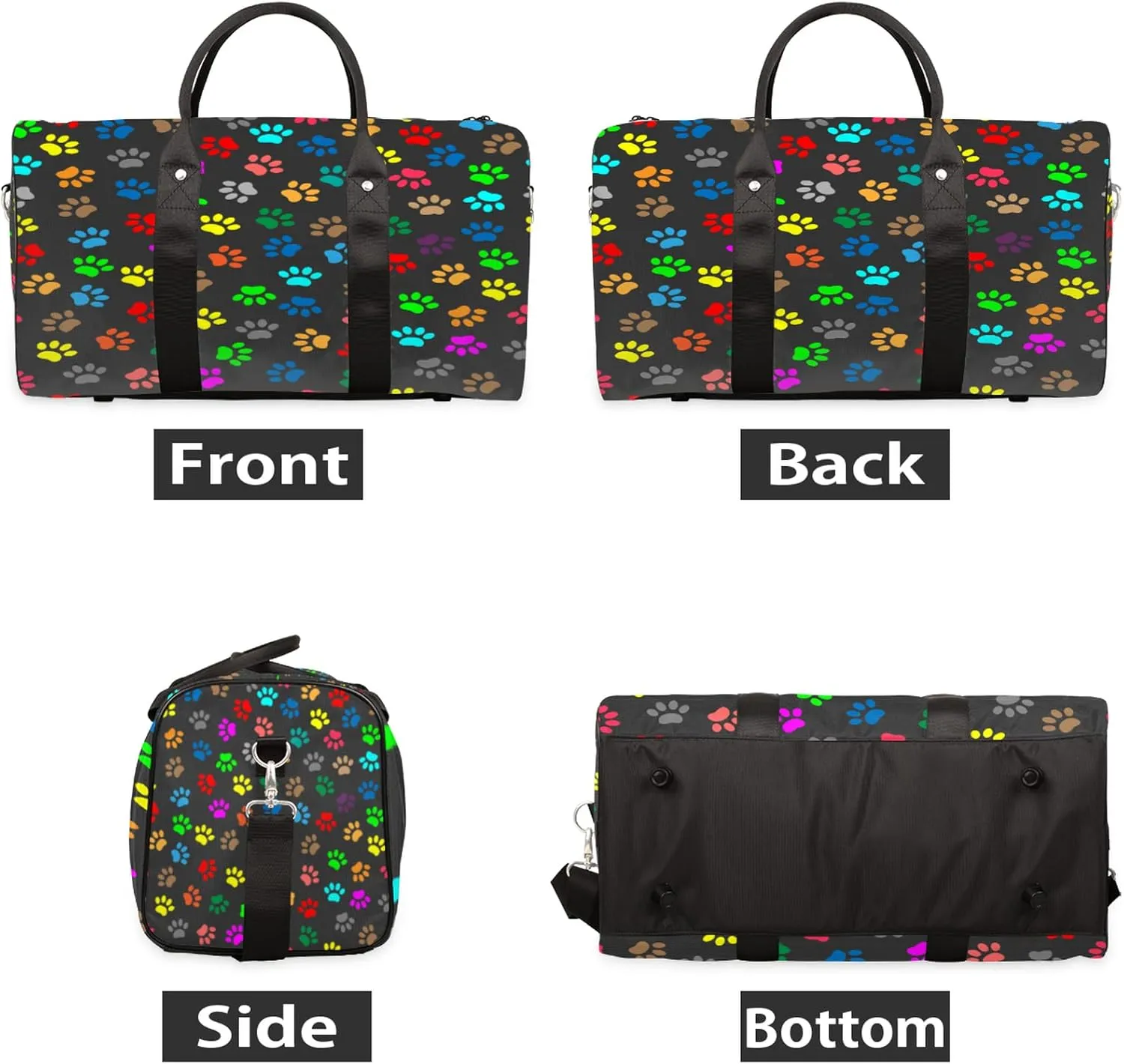Travel Duffel Bag Cat Dog Paw Print Sport Tote Gym Bag Waterproof Foldable Carryon Weekend Overnight Training Handbag Sports Duffle Bags for Women Men Boys Girls