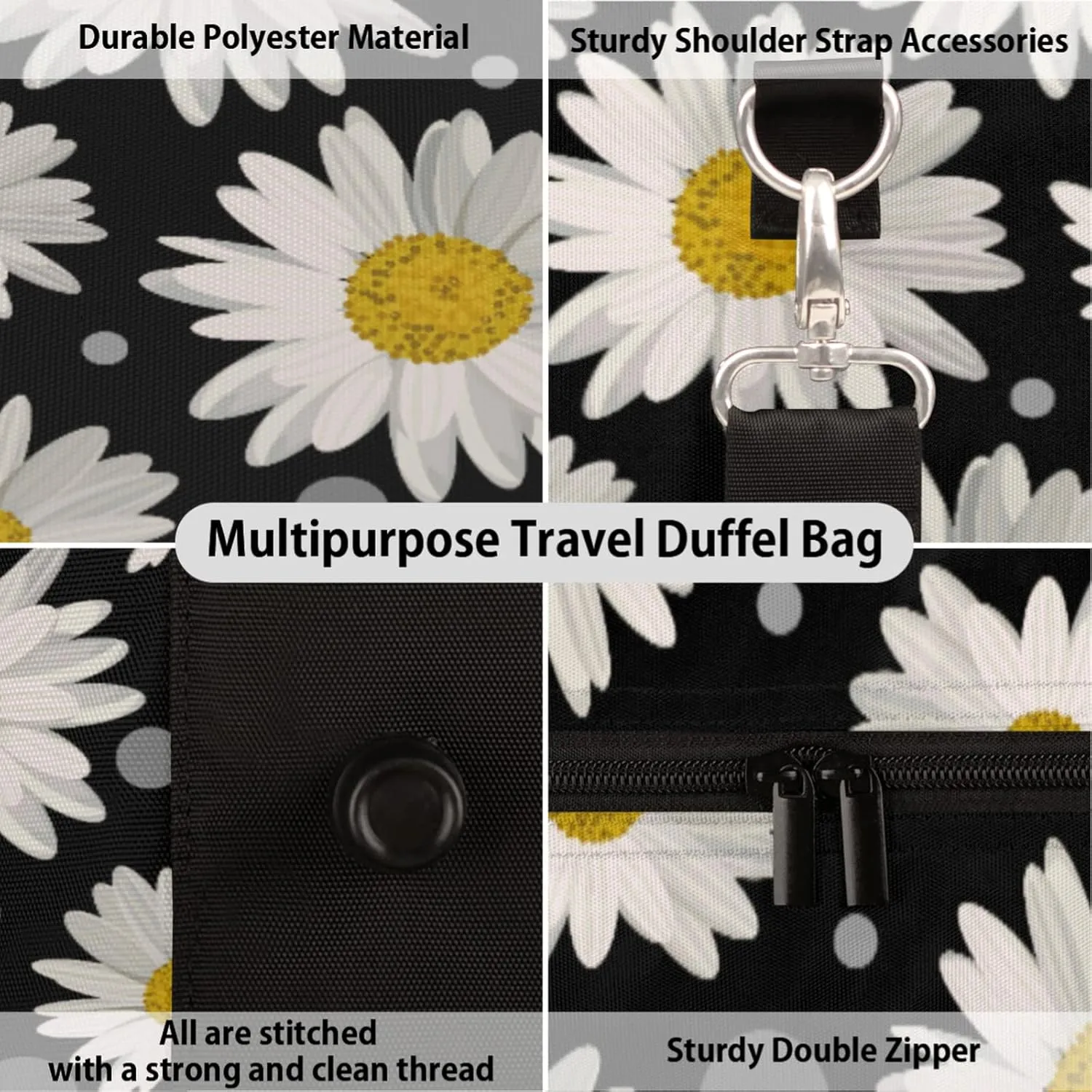 Travel Duffel Bag Flower Daisy Sport Gym Bag Weekender Overnight Bag carry on bag Training Shoulder for Women Men Boys Girls