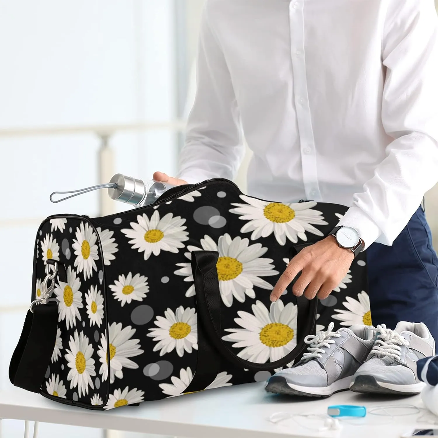 Travel Duffel Bag Flower Daisy Sport Gym Bag Weekender Overnight Bag carry on bag Training Shoulder for Women Men Boys Girls