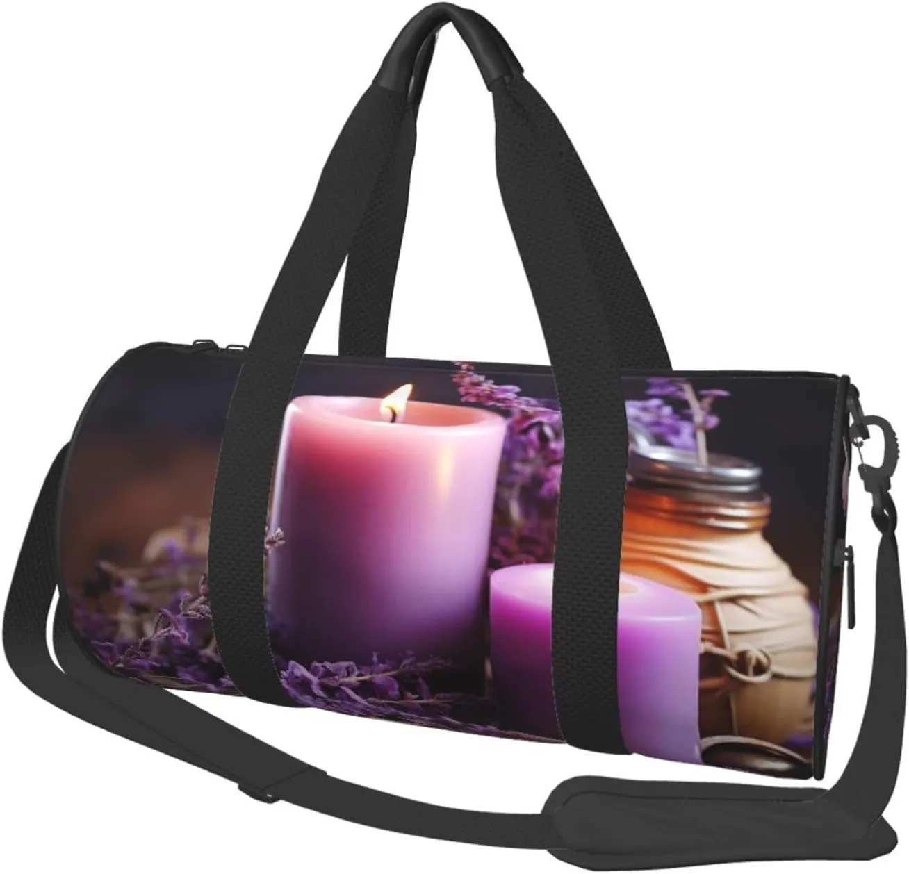 Travel Duffel Bag Foldable Weekender Overnight Bag Purple Lavender with Candles Sports Tote Gym Bags Large Capacity Lightweight Carry On Luggage Bags for Men Women