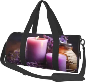 Travel Duffel Bag Foldable Weekender Overnight Bag Purple Lavender with Candles Sports Tote Gym Bags Large Capacity Lightweight Carry On Luggage Bags for Men Women