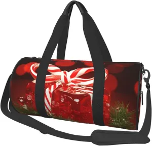 Travel Duffel Bag Foldable Weekender Overnight Bags Red Christmas Candy Sports Tote Gym Bag Large Capacity Lightweight Carry On Luggage Bags for Men Women