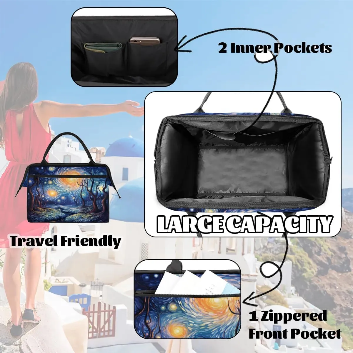 Travel Duffel Bag for Women, Abstract Starry Sky Tree Weekender Overnight Bag Carry on Beach Swim Bags Dance Bag Airlines Approved Personal Item Travel Bag for Yoga, Sports, Hospital