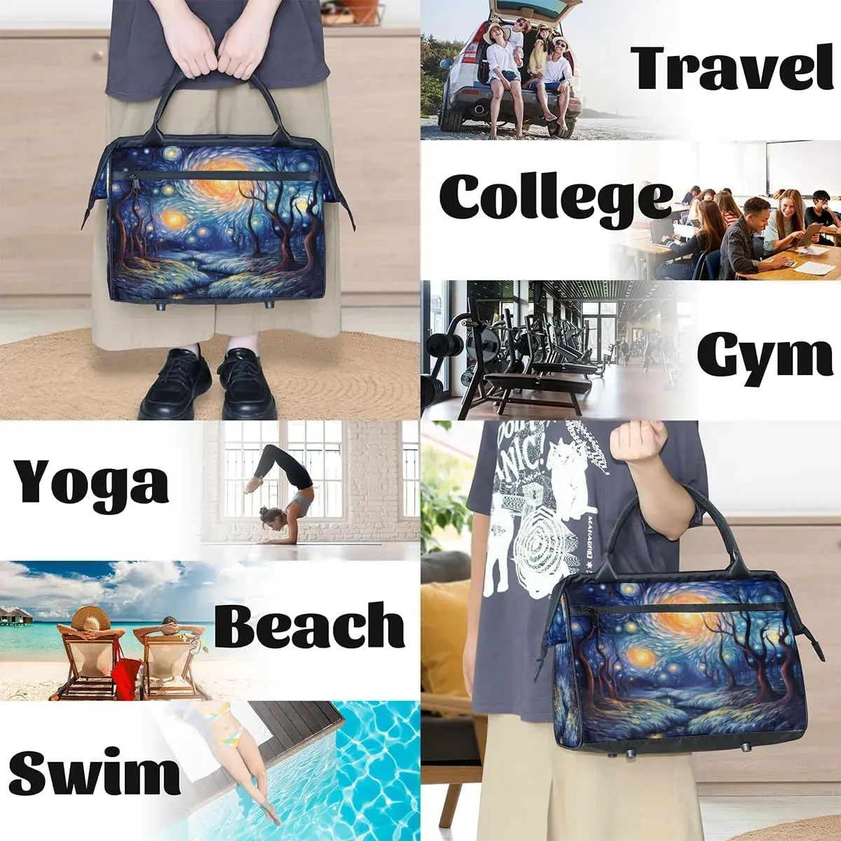 Travel Duffel Bag for Women, Abstract Starry Sky Tree Weekender Overnight Bag Carry on Beach Swim Bags Dance Bag Airlines Approved Personal Item Travel Bag for Yoga, Sports, Hospital