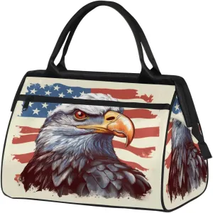 Travel Duffel Bag for Women, American Flag Eagle Weekender Overnight Bag Carry on Beach Swim Bags Dance Bag Airlines Approved Personal Item Travel Bag for Yoga, Sports, Hospital